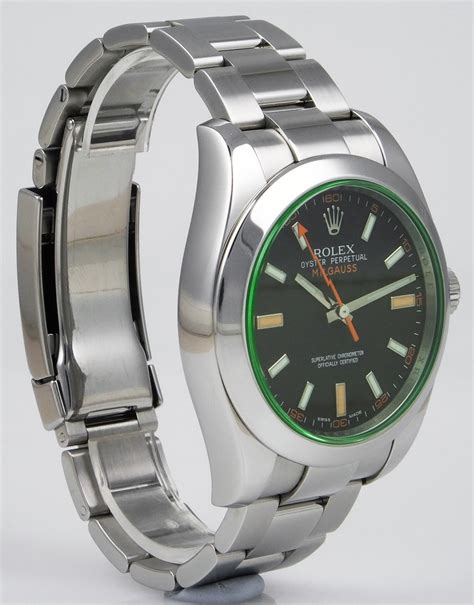 rolex oyster perpetual milgauss matte black dial green sapphire|rolex milgauss gv price.